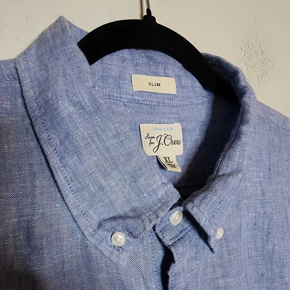 100% Linen J. Crew‎ Baird McNutt Blue Long Sleeve Button Shirt Men's Size XL